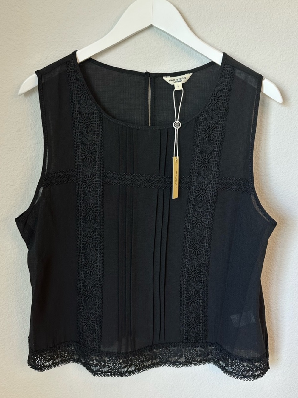 New! MAX STUDIO Pintucked Floral Lace Sheer Tank - Picture 2 of 16